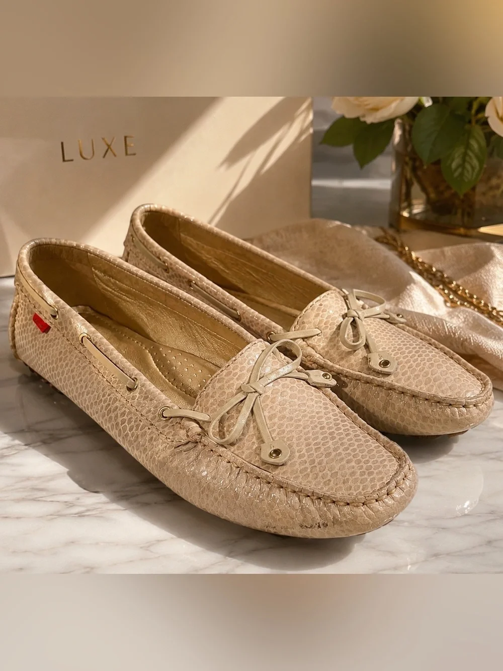Marc Joseph Cypress Hill Leather Driver Loafer Moccasin. Blush Snake Color Sz 10